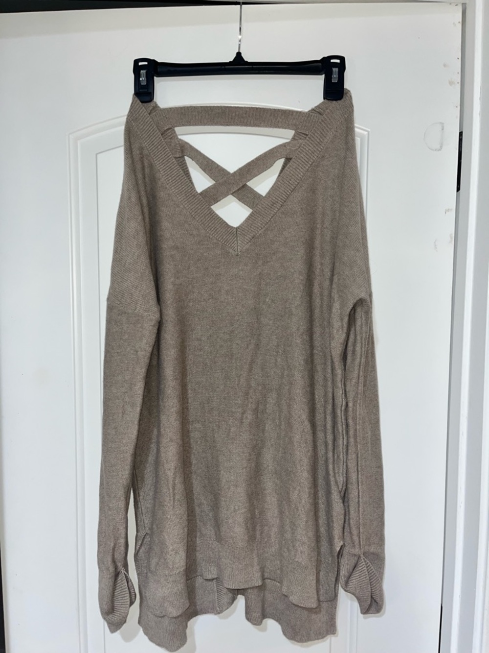 if it were me Taupe Knit V‑Neck Sweater